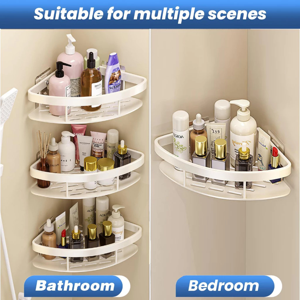 3 layer white Triangle Bathroom corner rack stainless Punch-free Wall ...
