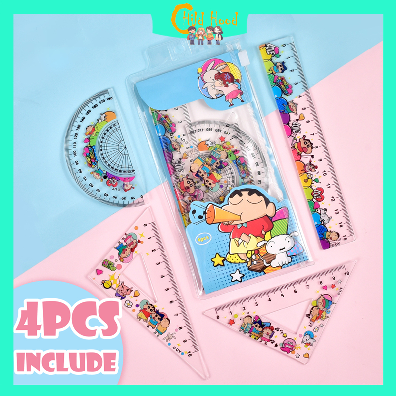 Crayon Shin-chan Ruler Cartoon 4-piece Ruler Triangle Ruler ...