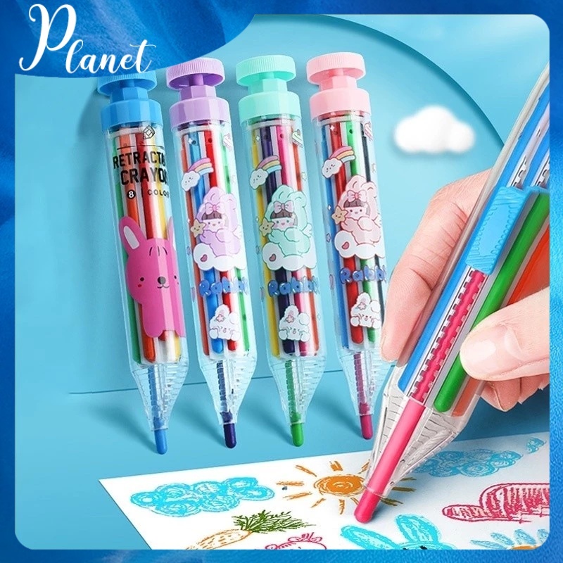 8 in 1 Rotating Crayon Cartoon Clickable Colorful Crayon for Children ...