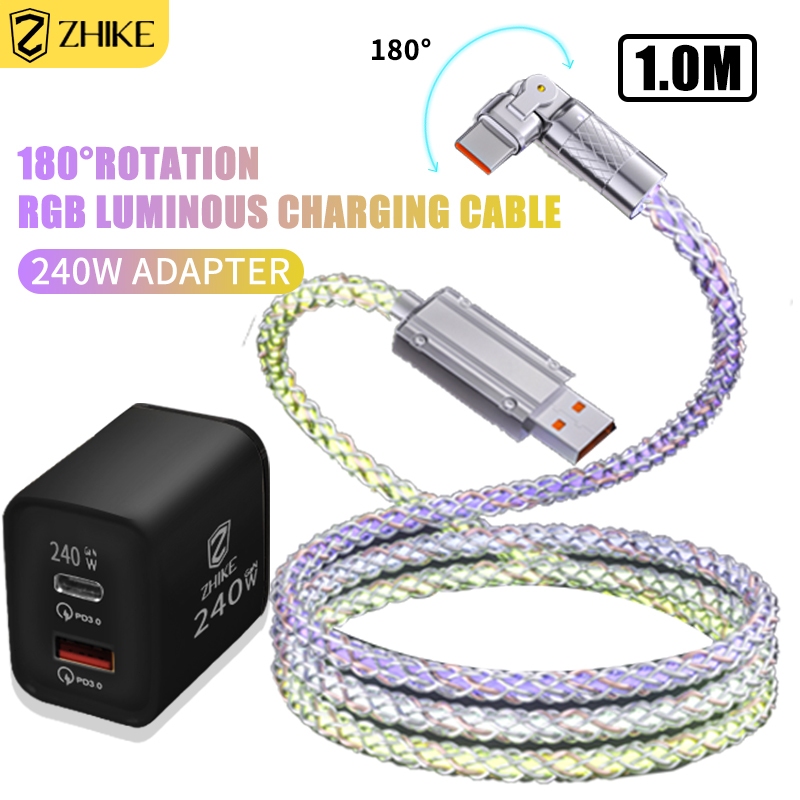 ZHIKE Charger for Android Type C with Adapter 240W Glowing RGB Colorful ...