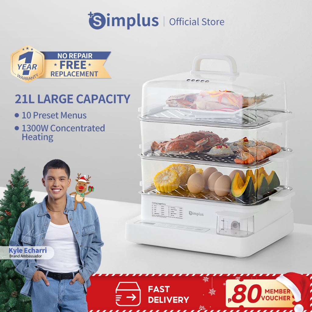 Simplus Electric Food Steamer 3 Tier 21L Large Capacity 1300W ...