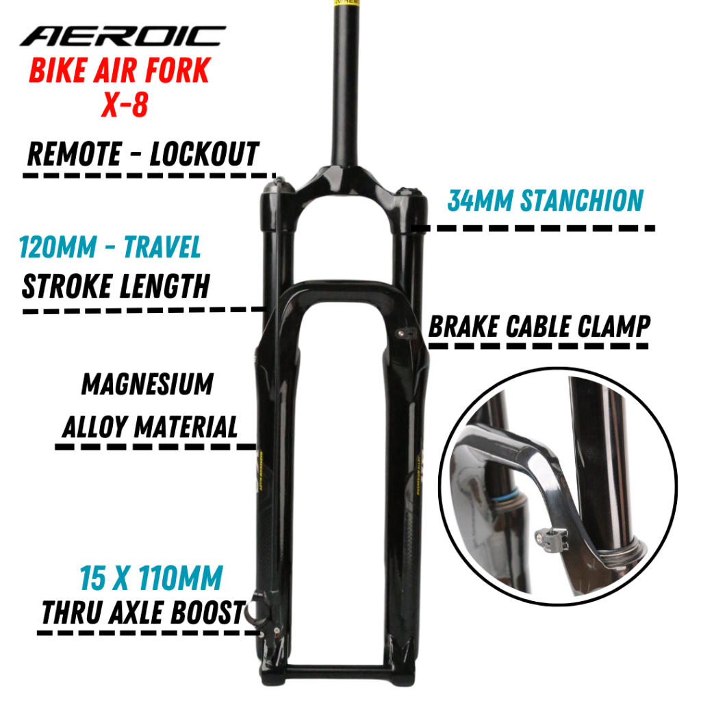 BIKE AIR FORK SUSPENSION MANUAL/REMOTE LOCK-OUT 120MM