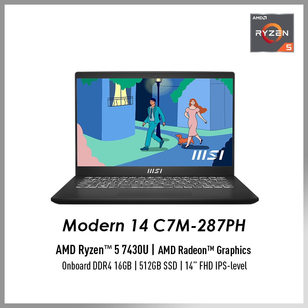 MSI Modern 14 C7M-287PH Laptop (Ryzen 5 7430U / AMD Radeon Graphics ...