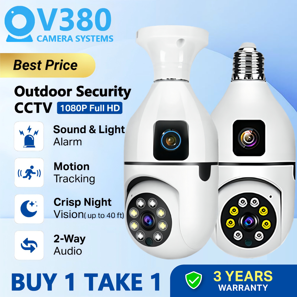 BUY 1 TAKE 1 V380 Pro CCTV Bulb Camera No Wifi Needed Dual Lens 1080P ...