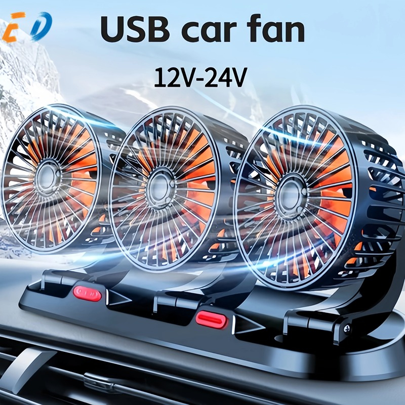 Universal Car Fan 12v/24v Electric Three Head Automotive Fan 360 ...