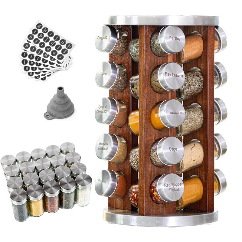20 Jars Revolving Countertop Spice Rack Stainless Steel Spice jar ...