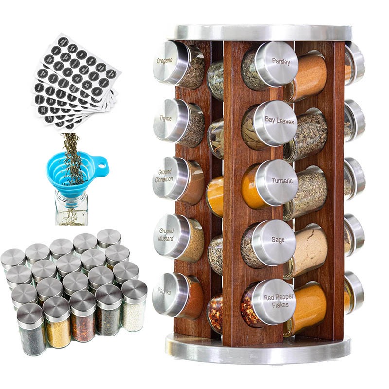 20 Jar Revolving Countertop Spice Rack Stainless Steel Spice jar Dark ...