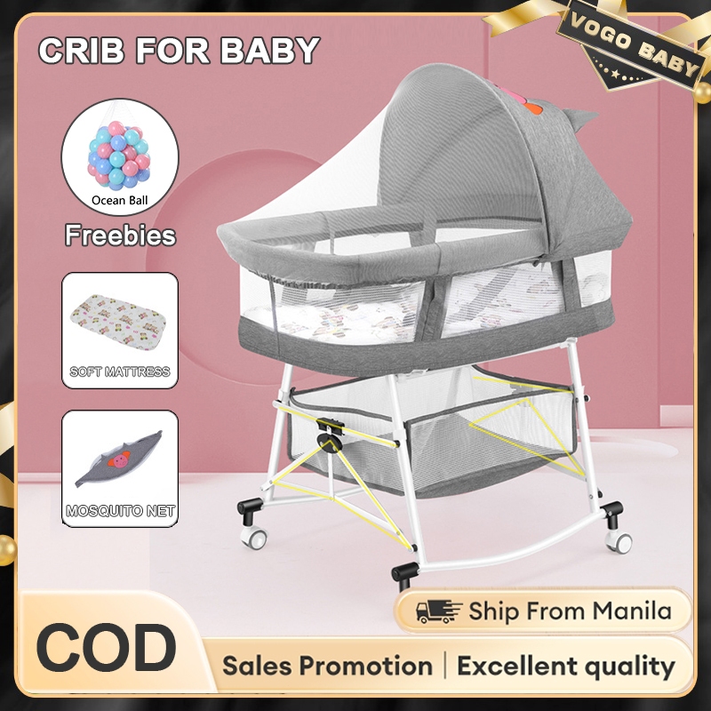 VOGO Baby Bed Removable Toddler Crib Folding Newborn Bassinet With Mattress  Mosquito Net