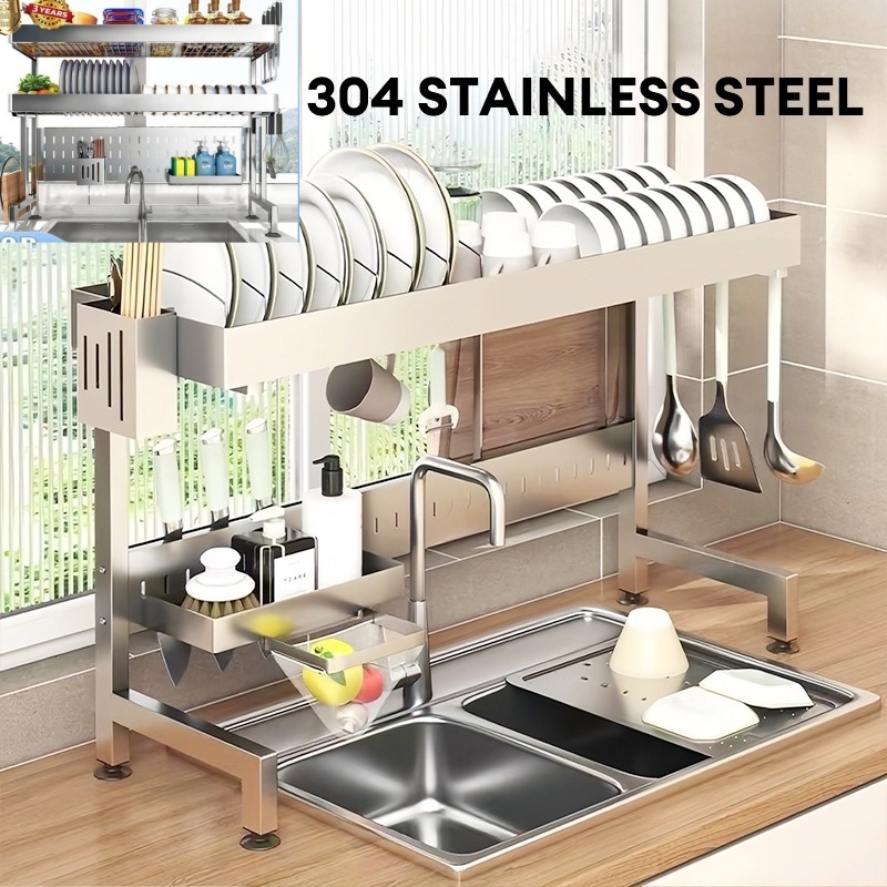 304 Stainless Steel Kitchen Storage Rack New Dish Rack Over the Sink ...