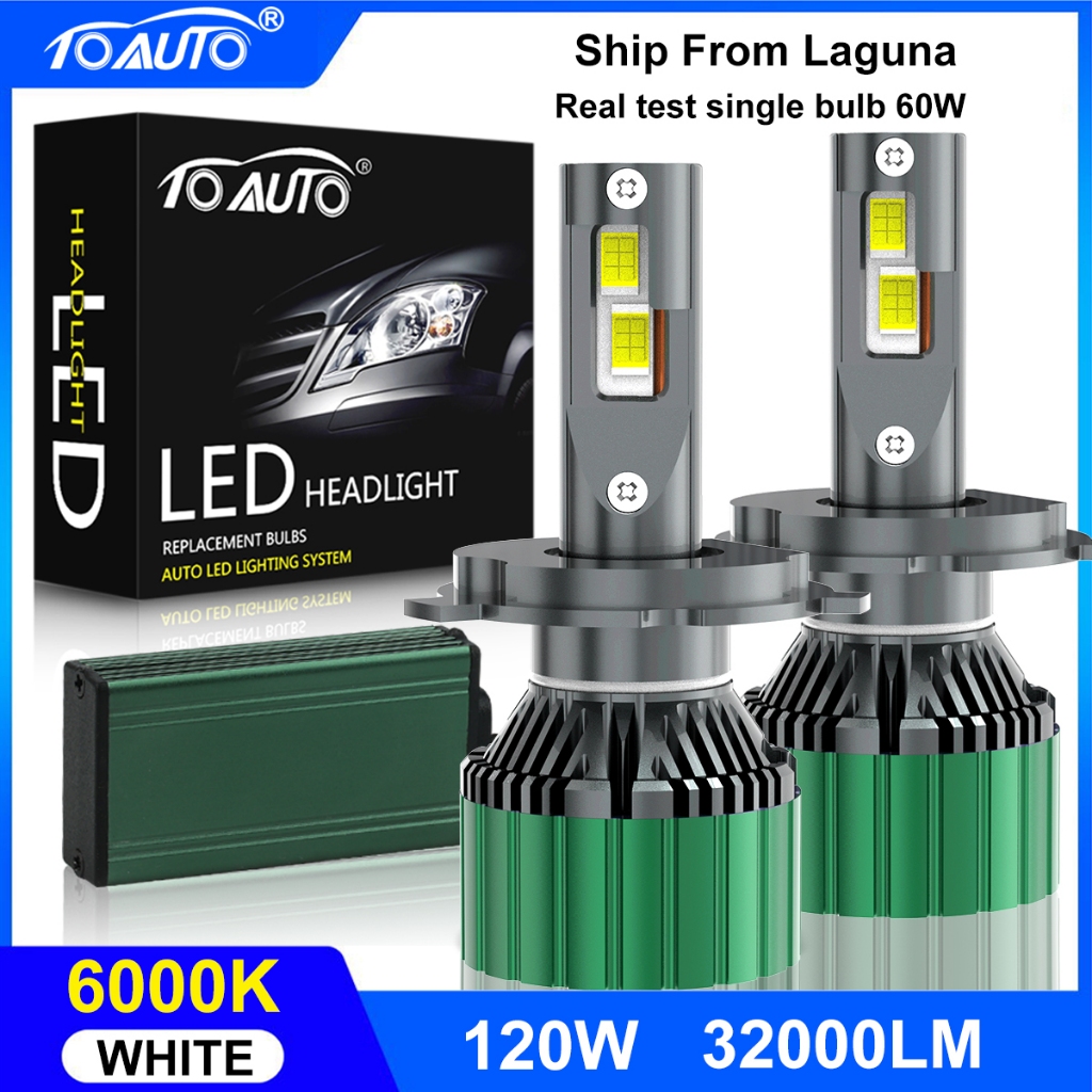 TOAUTO 2PCS 120W 30000LM Car LED Headlight H1/H4/H11/9012 Canbus No ...