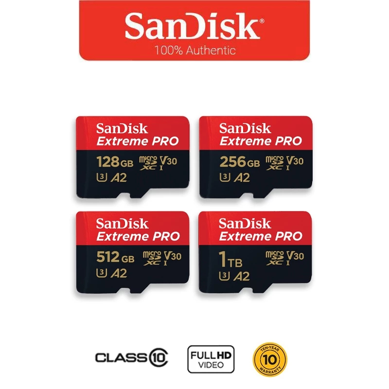 SanDisk Extreme PRO 1TB MicroSDXC UHS‐I Card with SD Adapter (A2 App Performance, 2 Year RescuePRO Deluxe Software, Read Speeds Up to 200MB/s, Class 10, UHS-I, U3, V30, 30 Year Warranty) Black