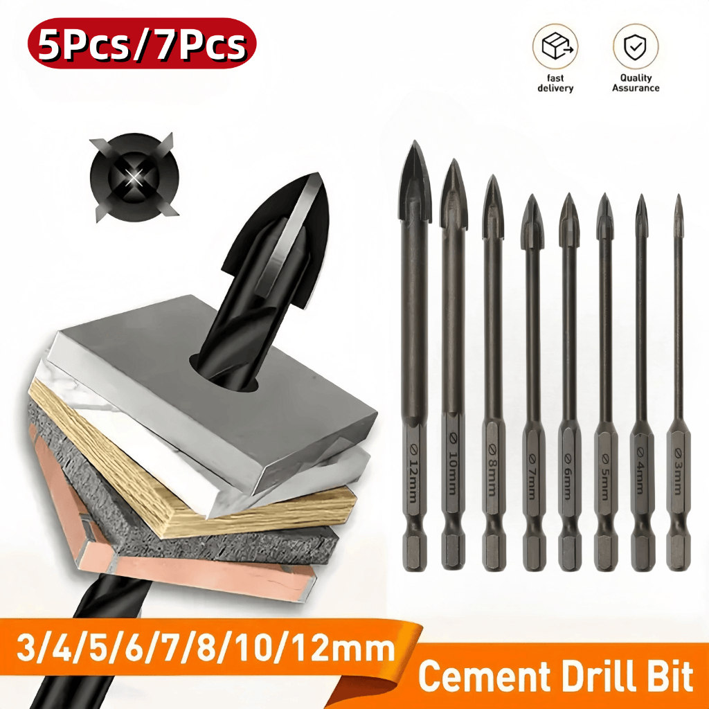 5pcs/7pcs Universal Drill Bit Set,Hexagonal Shank Cross Spear Head ...