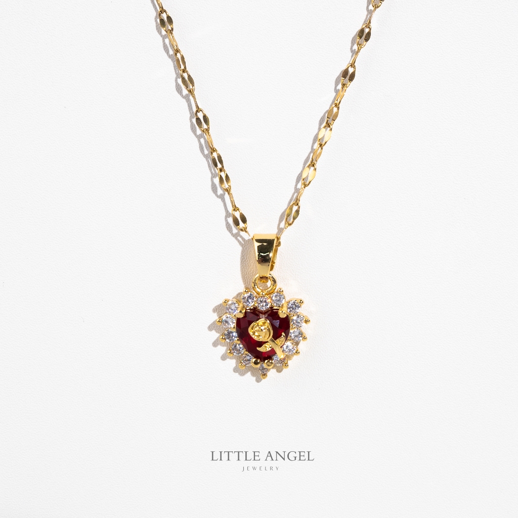 LAJ- ROSE RED Necklace with Dancing Chain Minimalist Stainless Steel ...