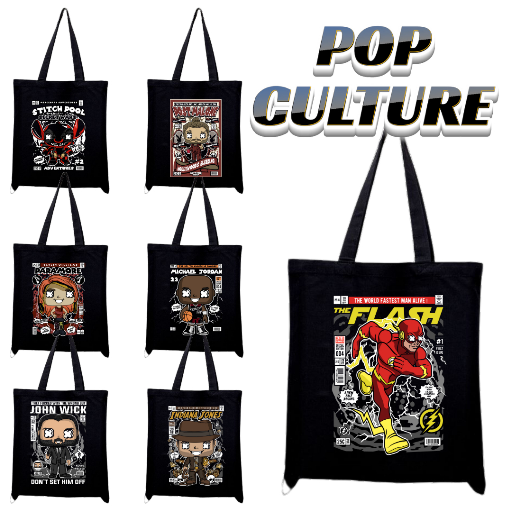 BLACK TOTE BAG POP CULTURE PRINT | Shopee Philippines