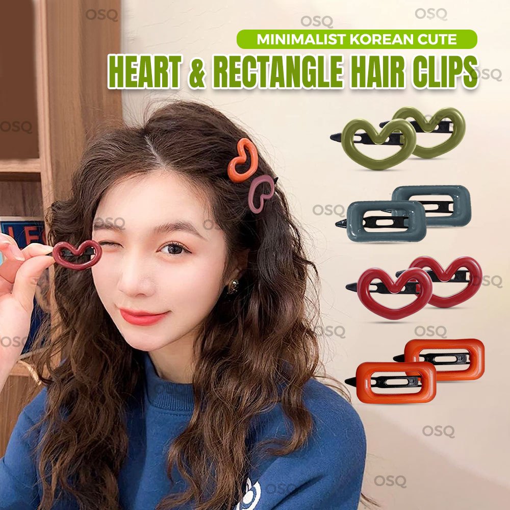 OSQ Korean Heart & Rectangle Shape Macaron Hair Clip Pin Accessories ...