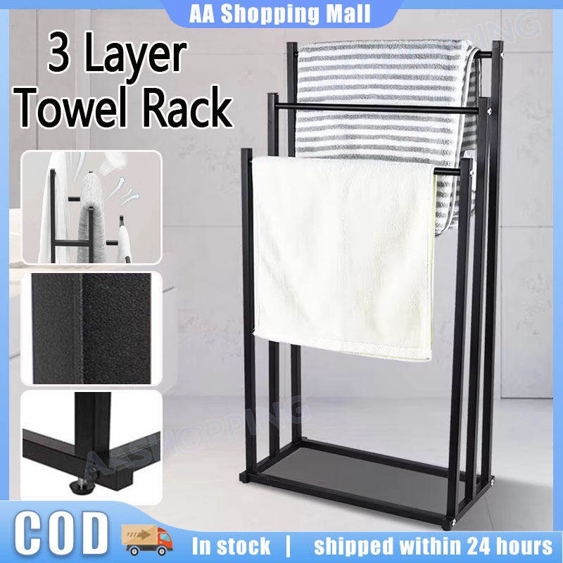 Towel Rack Stand Metal Floor Towel Rack Nordic Bathroom 3 Layers Drying ...