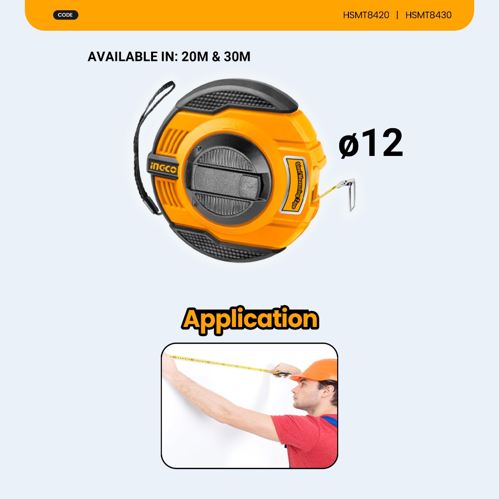 Ingco 30mx12.5mm Steel Measuring Tape Metric/Inch Marking Ruler Dual ...