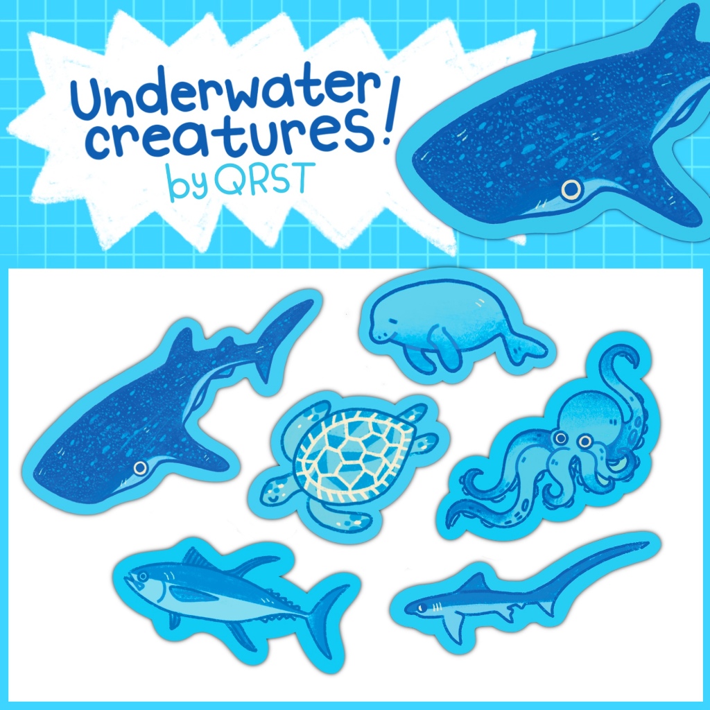 Underwater Creatures Waterproof Stickers • Original Art for Laptop ...