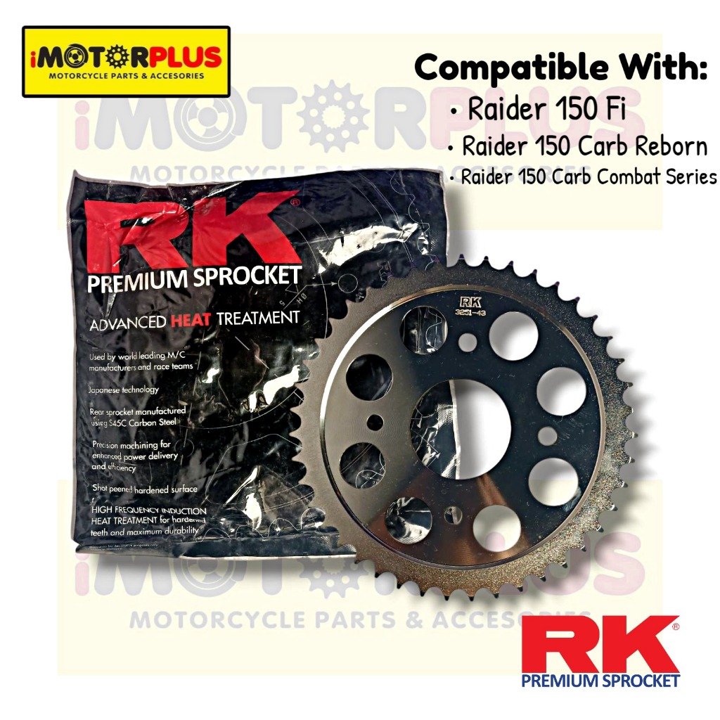 RK Rear Sprocket 428-43T STEEL NICKEL for Raider 150 fi/Reborn/Combat ...