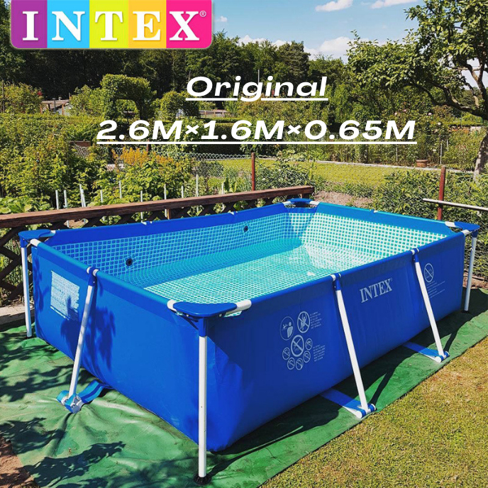 INTEX 28271 2.6M Rectangular Steel Frame Swimming Pool Adult Swimming ...