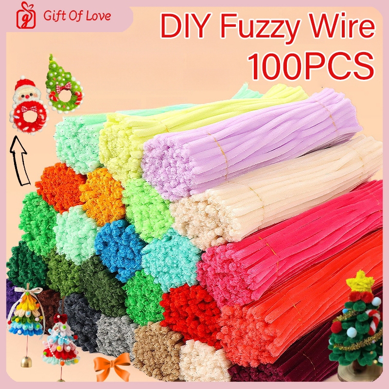 100PCS Fuzzy Wire Chenille Pipe Cleaners Set Colorful Colors DIY ...
