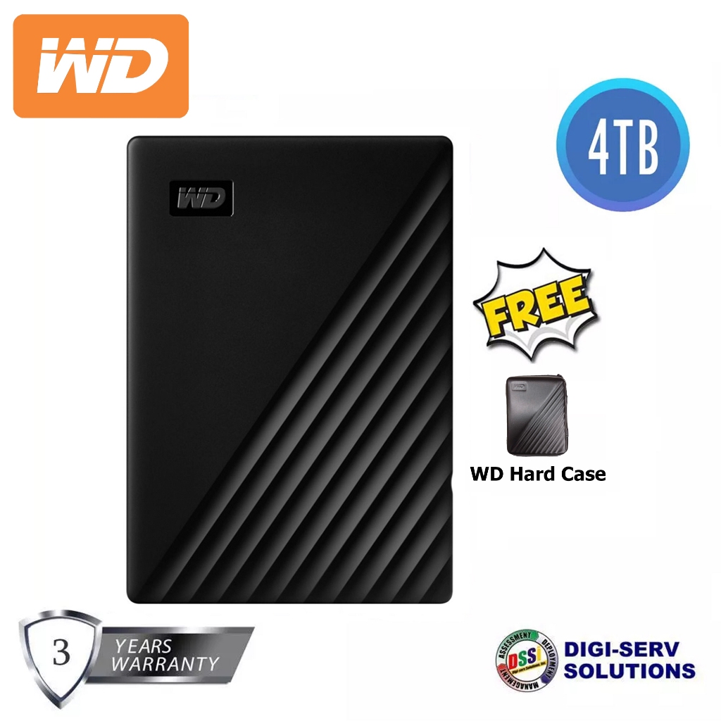 WD My Passport 4TB (Black) Portable Hard Drive with FREE WD Hard Case ...