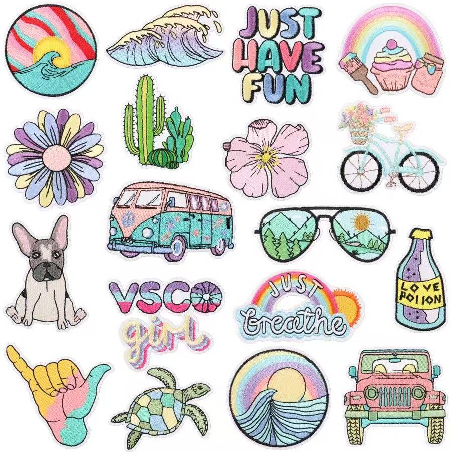 Summer beach series computer embroidered patches, bicycle turtles, cute ...