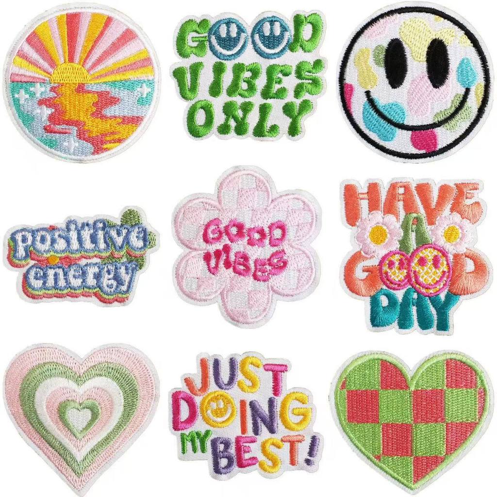 DIY Computer Embroidery Patch Fun Positive Slang Iron-On Clothes Bags ...