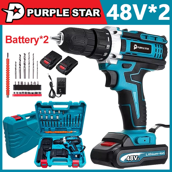 Combi Cordless Impact Drill 18 1 Torque Setting 21V Max 1400RPM 2-Speed Driver Built In LED Work Light 29-Pieces Power Drill Set With 2 Lithium Ion Batteries Charger Tool Case For DIY/Workshop/Garage