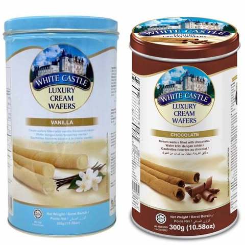 White Castle Luxury Cream Wafer Rolls in Vanilla and Chocolate Flavor ...