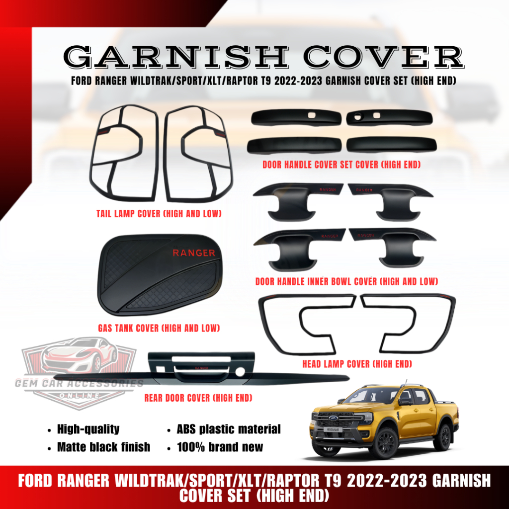 GCAO FORD RANGER WILDTRAK/SPORT/XLT/RAPTOR T9 2022-2023 GARNISH COVER ...