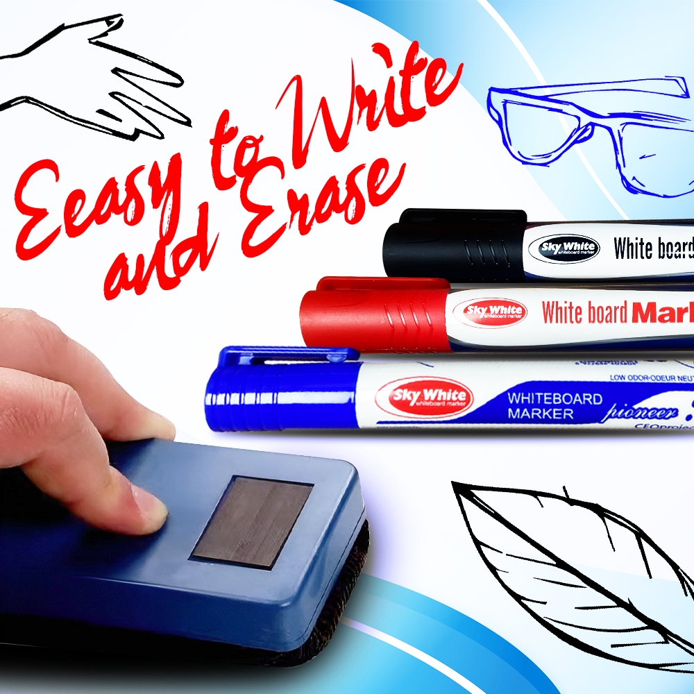 Whiteboard Marker Ultra Fine Tip Black Red Blue Marker Erasable Writing ...