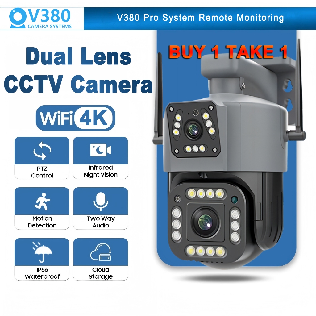 BUY 1 TAKE 1 V380 Pro Outdoor CCTV Camera Dual Lens 4K HD Night Vision ...