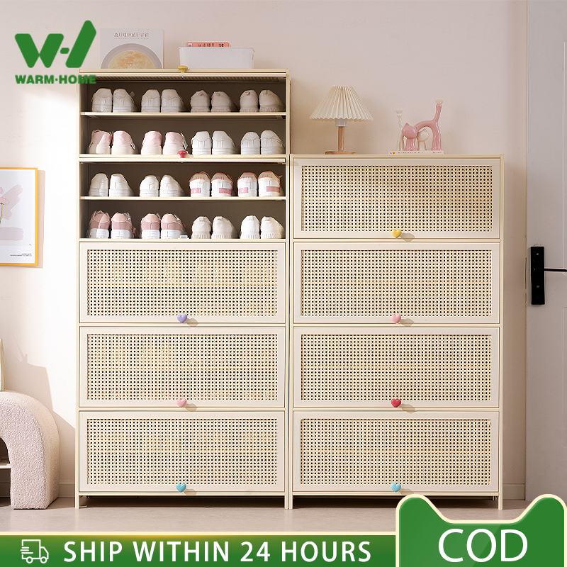 Cream Style 7/9 Layer Rattan Bamboo Large Capacity Shoe Cabinet/Shoe ...