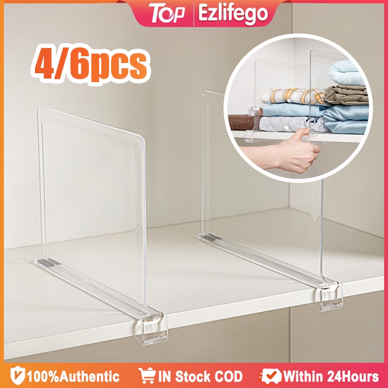 6/4 Pack Acrylic Shelf Dividers Clear Closet Shelf Divider for Wood ...