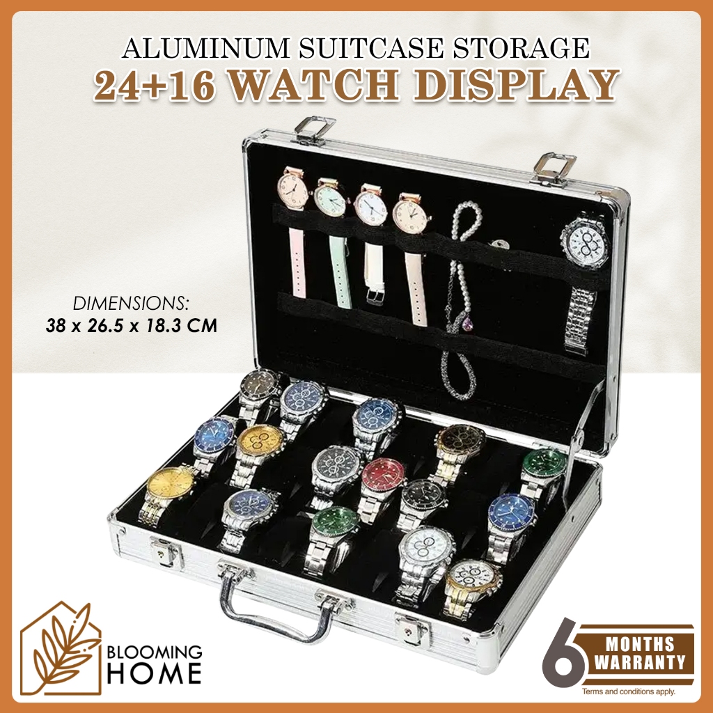 24+16 Slots Aluminum Watch Box Storage Suitcase Display with Handle and ...