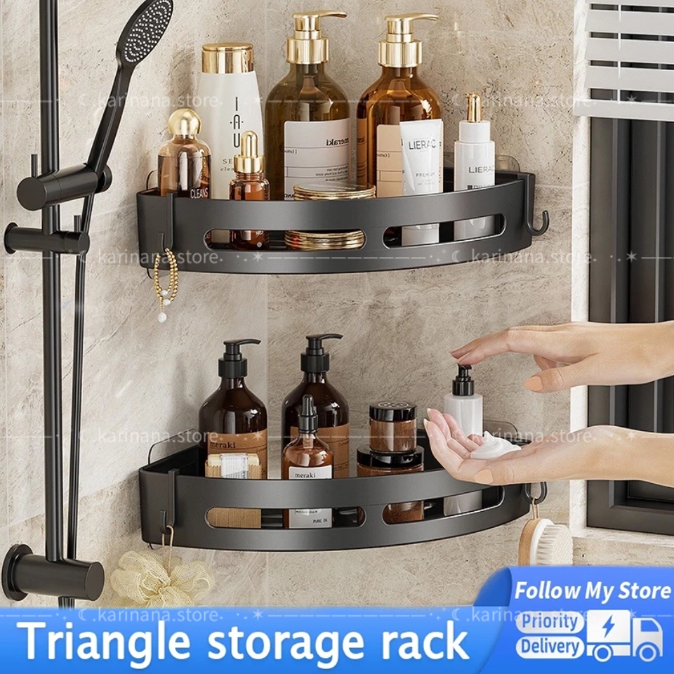 Punch-free Bathroom Triangle Storage Rack Self-draining Corner Storage ...