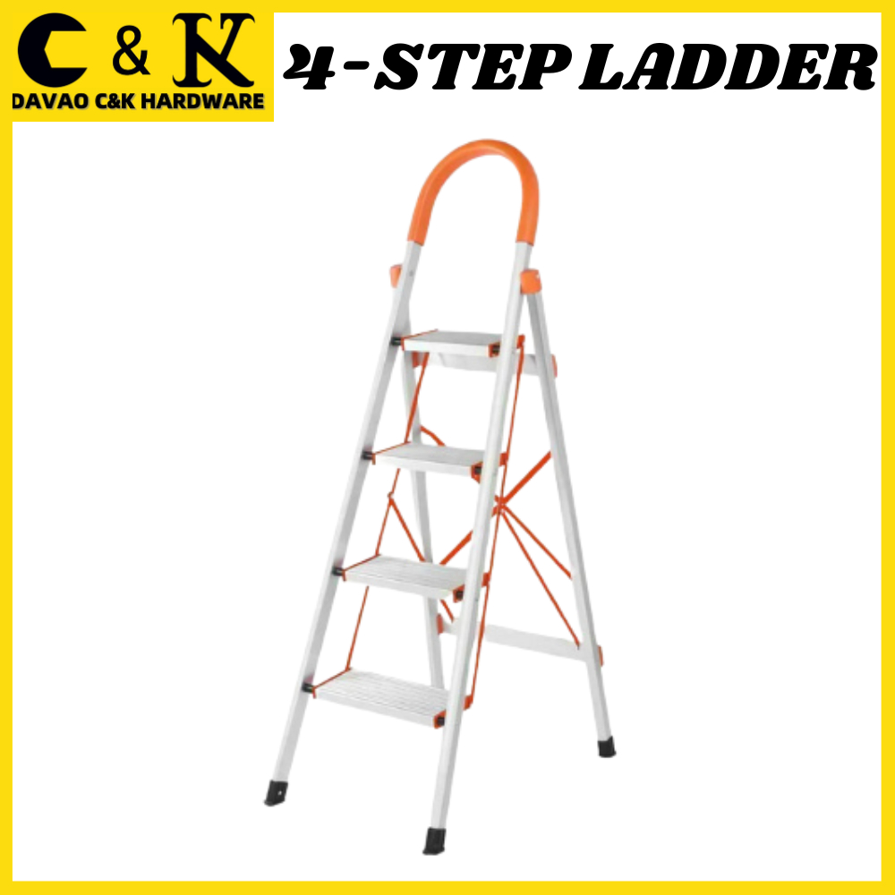 C&K 4-Step Portable Folding Steel Ladder w/ Hand Rail, Wide Platform ...