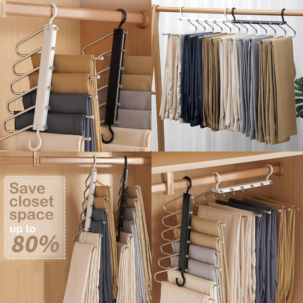 Stainless Steel Foldable Trouser Rack Telescopic Multi Layer Closet ...