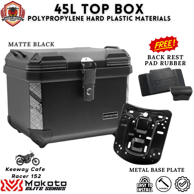 Keeway Cafe Racer 152 MOKOTO 45L TOPBOX HARD PLASTIC MATTE BLACK WITH ...