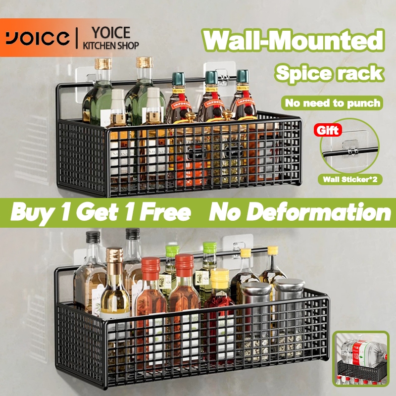 YOICE Kitchen Condiments Organizer Rack Wall Mounted Spice Storage ...