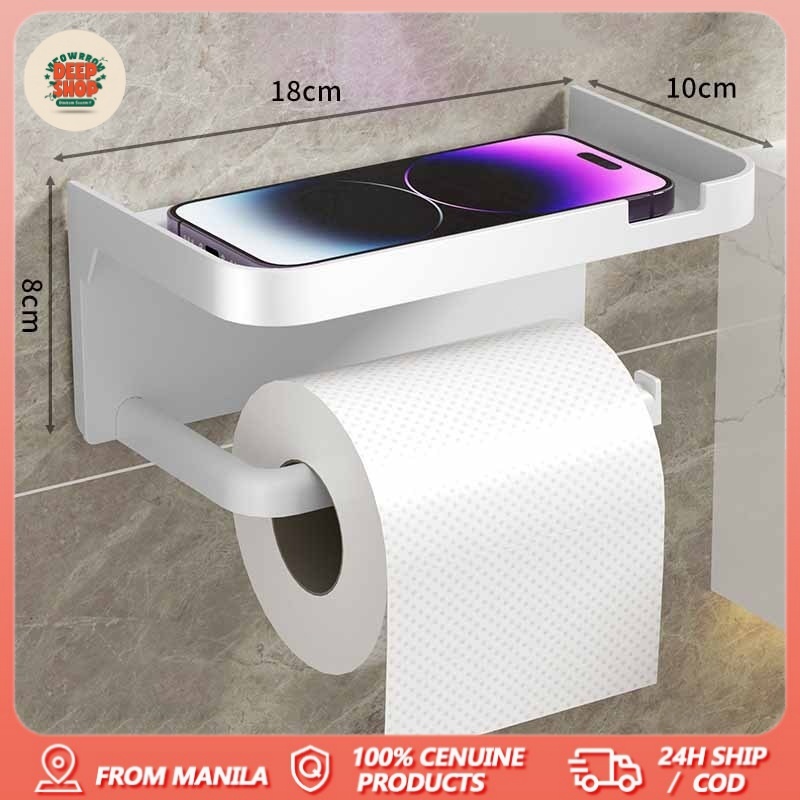 No-Drill Wall Mount Bathroom Tissue Holder ABS Stainless Steel Anti ...