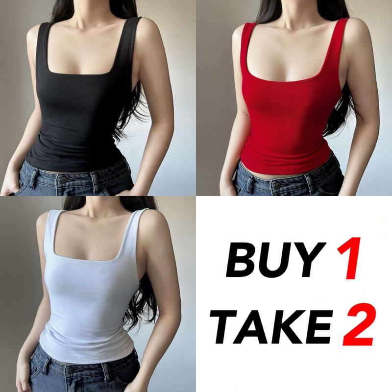 BSC ARIENA SQUARE NECK SANDO TOP ( BUY 1 TAKE 2 ) | Shopee Philippines