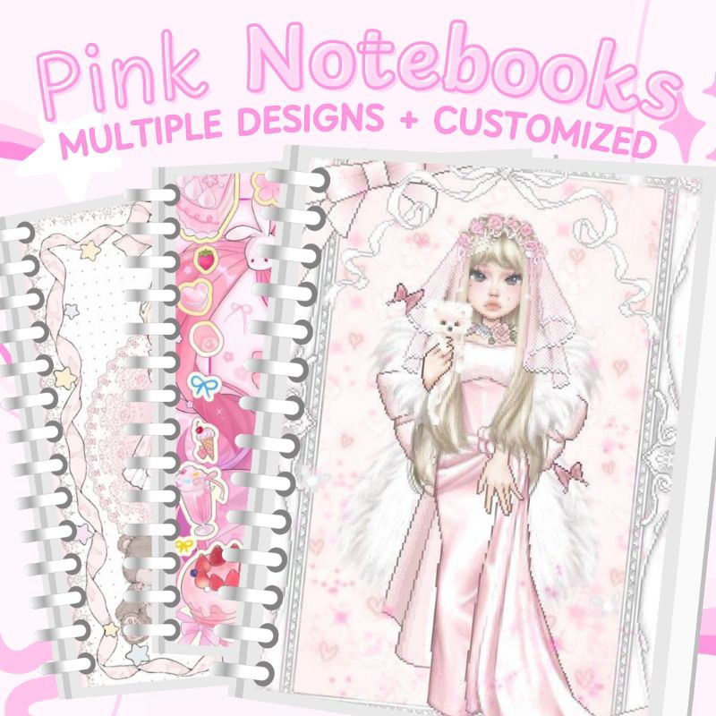 ପ⊹ Pink Notebooks + Customization ( read desc for product infos ...