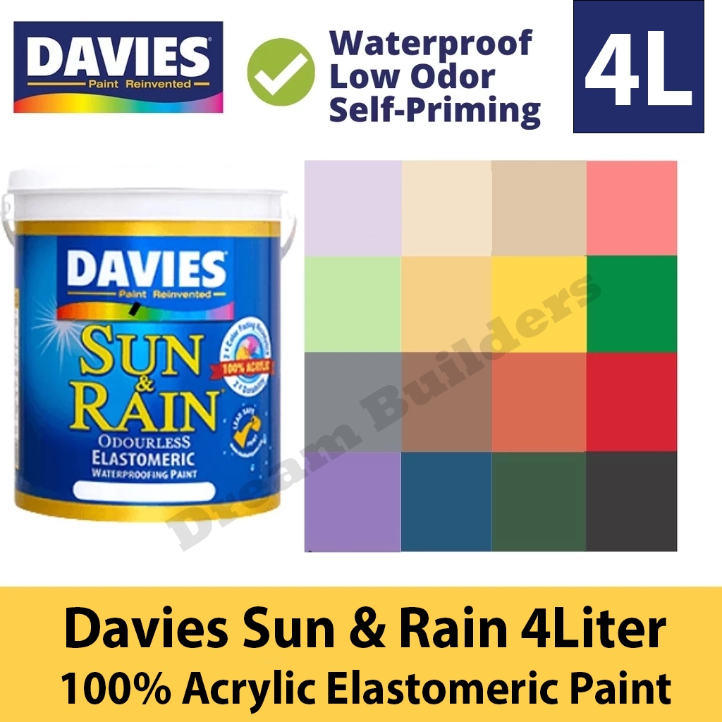 Davies Sun and Rain 4Liter Elastomeric Paint 100% Acrylic Waterproofing ...