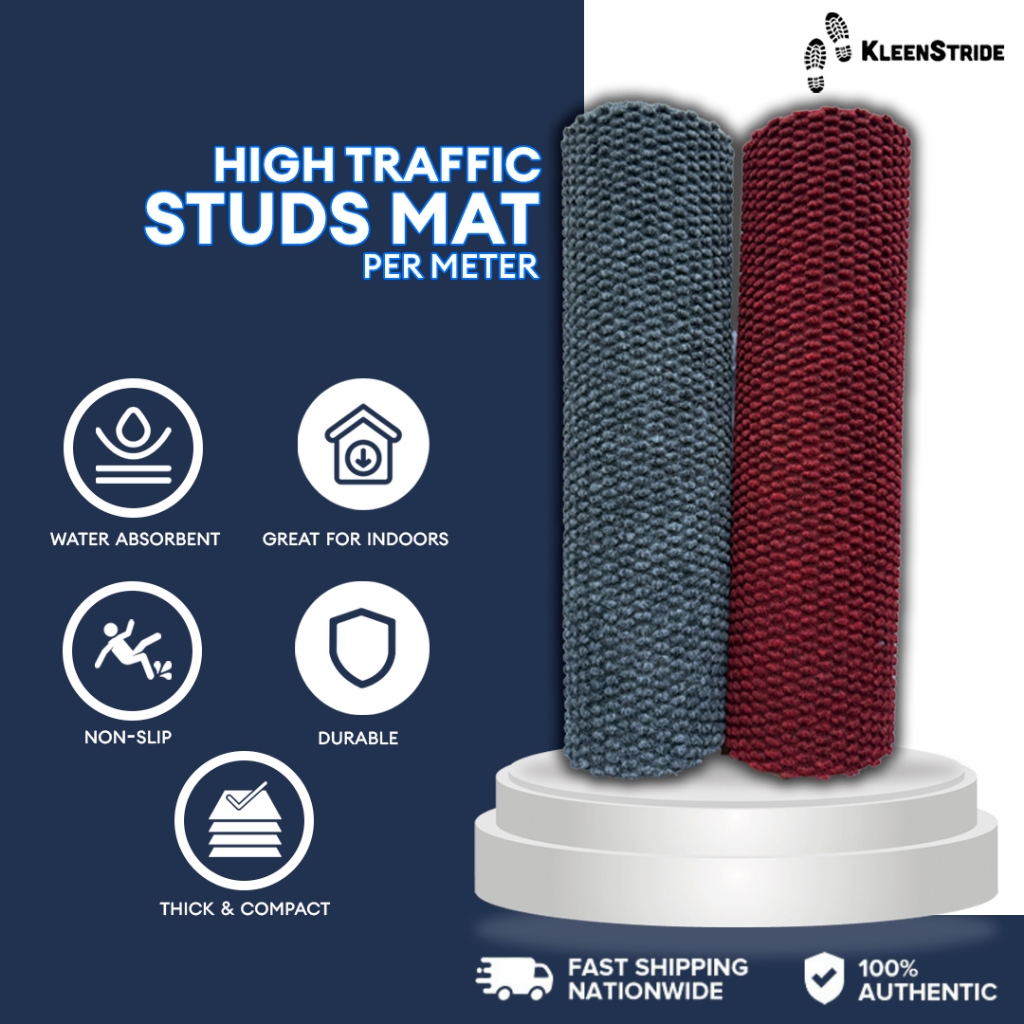 KleenStride High Traffic Studs Mat Gray & Red | Carpet Mat | Non-Slip ...