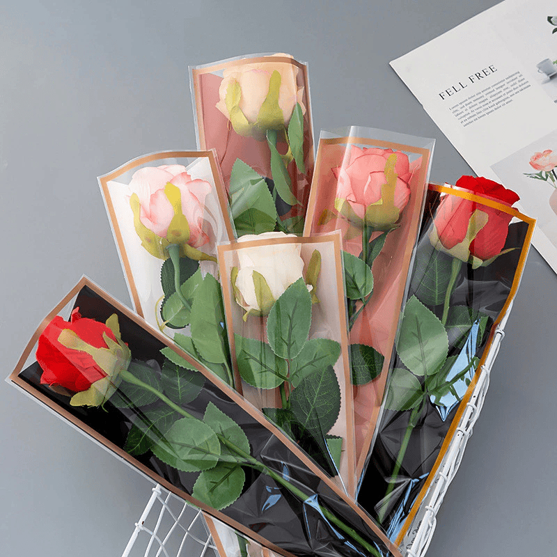 50PCS Flower Packaging Bag Transparent Waterproof Rose Single Flower ...