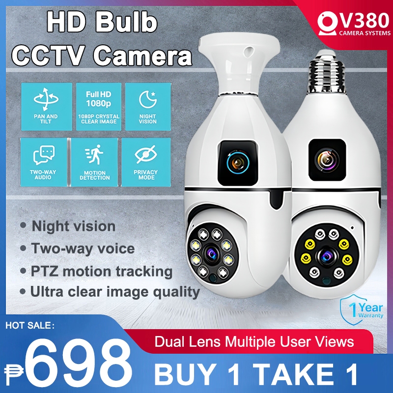 BUY 1 TAKE 1 V380 Pro 1080P Bulb CCTV Camera Dual Lens 360 Panoramic ...