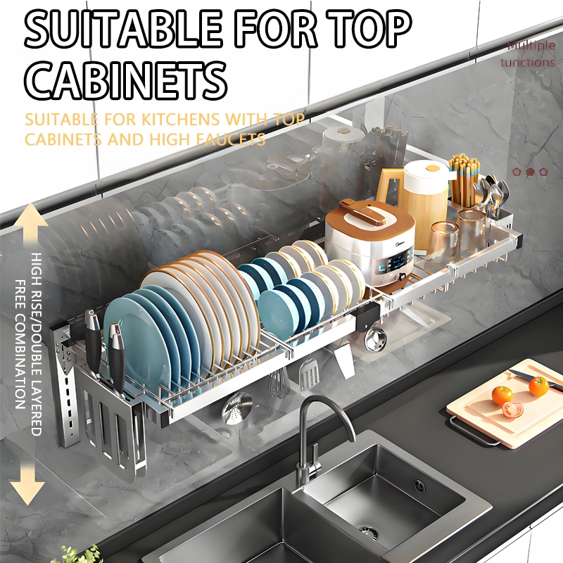Wall Mounted Sink storage rack Scalable Stainless Steel Kitchen Drain ...