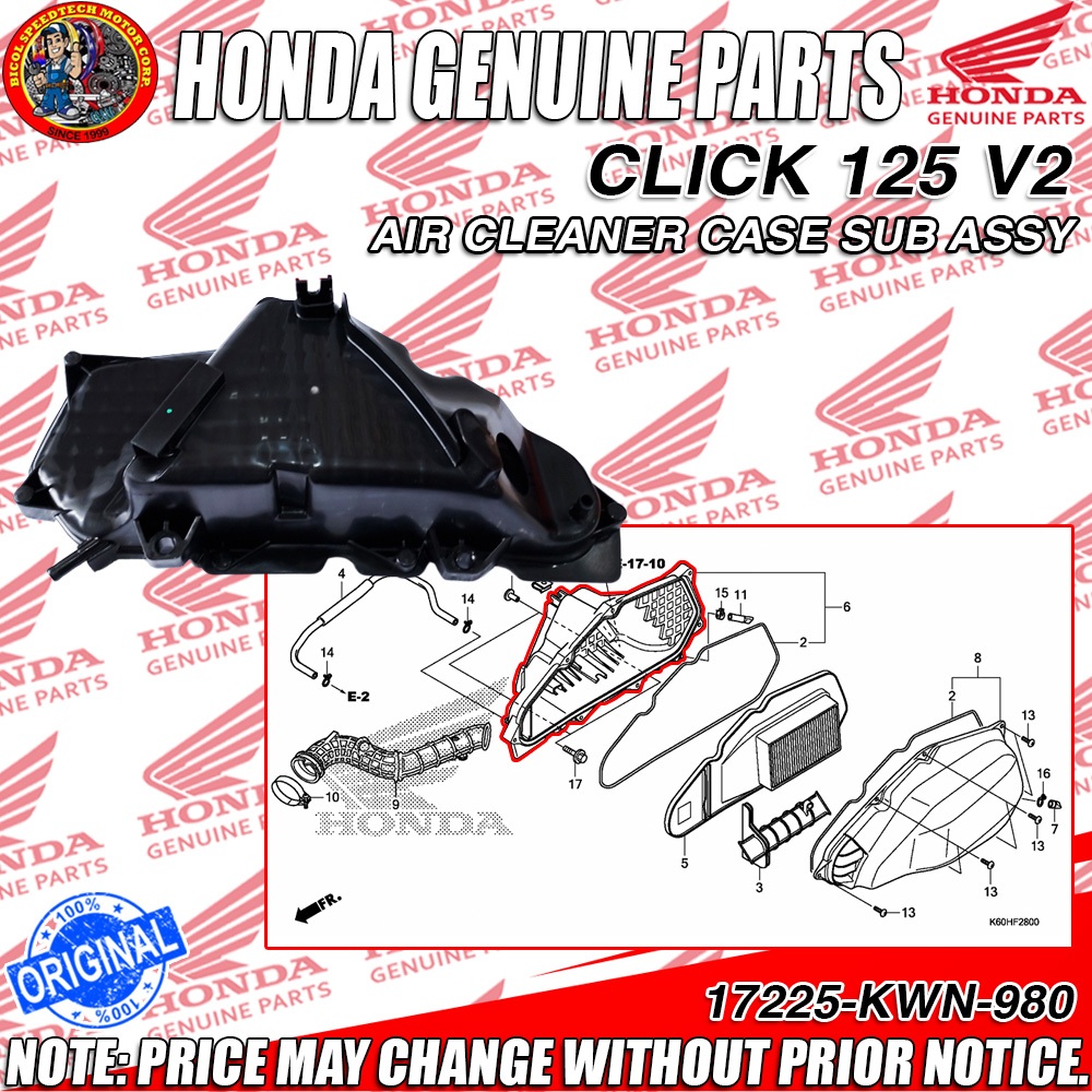 HONDA CLICK 125 V2 AIR CLEANER CASE SUB ASSY (GENUINE:17225-KWN-980 ...